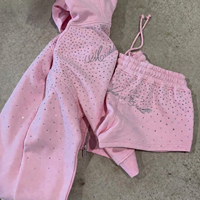 Ensemble de survêtement Y2K Streetwear pour femme : sweat à capuche court zippé orné de strass et short de survêtement, ensemble 2 pièces pour le loungewear