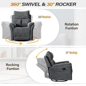 Sillón Reclinable Giratorio <span class=keywords><strong>de</strong></span> 360 Grados, Sillón Reclinable <span class=keywords><strong>de</strong></span> Tela Acolchada con Respaldo Ajustable para Sala <span class=keywords><strong>de</strong></span> Estar - Product Image 3