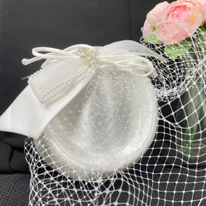 Шляпа Свадебная классическая с вуалью, элегантная Вуалетка для невесты во французском стиле с белым бантом, лидер продаж