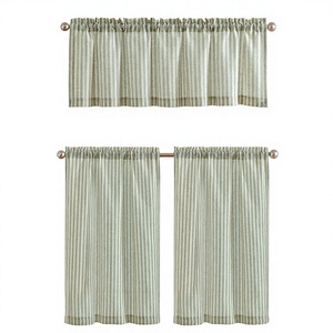 <strong>Striped</strong> Translucent Light-Filtering Kitchen <strong>Curtains</strong> Valance Set 24 Inch Tier 3 Pieces Set Rod Pocket Sage Green - Product Image 1