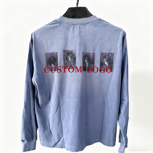 <span class=keywords><strong>เสื้อ</strong></span>ยืดแขนยาวสำหรับผู้ชายเสื้อยืดสตรีทแวร์ผ้าคอตตอน100% ฟอกสีกันแดดซีดจางทรงหลวมโลโก้ตามสั่ง - Product Image 2