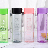 Vente en gros d'usine Nouvelle bouteille d'eau en plastique transparente carrée avec logo personnalisé et couvercle
