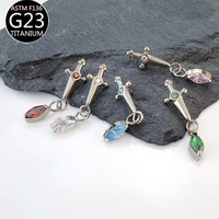 ASTM-F136 Silver Plated Zircon Sword Water Drop Dangle Earrings Piercing Titanium Ear Cartilage Lobe Helix Stud Engagement Gift