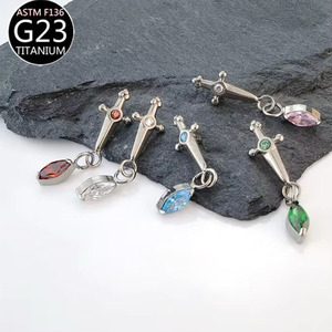 Boucles d'oreilles pendantes <span class=keywords><strong>en</strong></span> forme <span class=keywords><strong>de</strong></span> goutte d'eau avec zircon plaqué <span class=keywords><strong>argent</strong></span> ASTM-F136, piercing <span class=keywords><strong>en</strong></span> titane pour cartilage d'oreille, lobe, hélix, cadeau <span class=keywords><strong>de</strong></span> fiançailles - Product Image 5