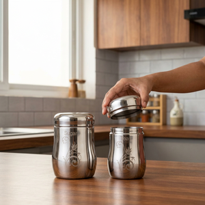 Stainless Steel Food Container Set Round Airtight Engraved Classic Design 1-3L Capacity Metal <b>Storage</b> <b>Jar</b> <b>for</b> <b>Kitchen</b> Use - Product Image 5