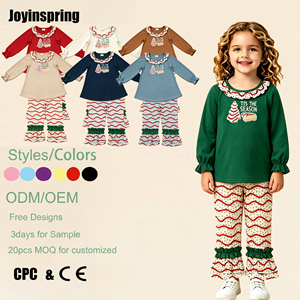 Custom OEM ODM Baby Girl Christmas Tree Top Casual Print Matching Pants Outfit Wholesale <strong>Children</strong> Fall Winter Clothes - Product Image 1