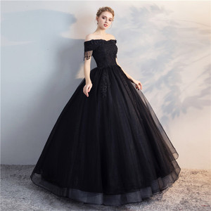 Black Off The Shoulder Ball Gown Empire Waist Chiffon Long Evening Dress For Women Performance Hosting Photo Studio - Product Image 2