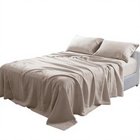 Parure de draps 4 pièces 100 % lin français, poches profondes de 40 cm, respirante, anti-humidité, motif uni, taille Queen, confortable toutes saisons