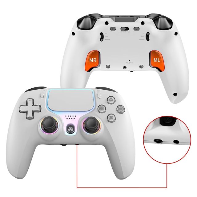 Hall Effect Wireless Gaming Controller for PS5/PS4/PC/Android - Bluetooth 5.0, RGB Lights, Back Buttons, Macro, Gyro