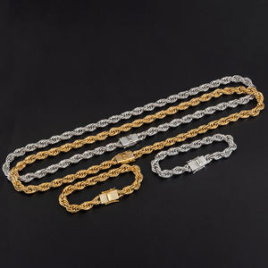 שרשרת זהב 18 קראט מצופה זהב, צמיד נירוסטה עם חוליות, אבזם זירקון CZ, שרשרת חבל קלועה, צמיד חבל ביזנטי לגברים - Product Image 6