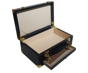 High Quality Sliding Drawder Style PU Leather Wood Cardboard Gift Box with Handle and Gold Lock for Device Packaging