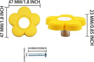 4 pièces jaune fleur forme caoutchouc souple dessin animé <span class=keywords><strong>porte</strong></span> fenêtre poignées enfants chambre placard armoire tiroir tire <span class=keywords><strong>vis</strong></span> - Product Image 2
