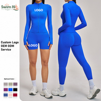 Ensemble de veste de yoga avec logo personnalisé, 2 types au choix, vêtements de sport extensibles pour femmes avec shorts ou leggings, 9 couleurs, vêtements de sport
