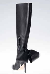 Yüksek kalite el yapımı kadınlar siyah deri diz yüksek sivri burun çizmeler kadınlar için papyon diz yüksek çizmeler - Product Image 6