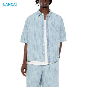 Chemises pour hommes, manches courtes, col montant, patte blanche à boutons, poche poitrine gauche, vêtements décontractés pour garçons, vente en gros personnalisée - Product Image 4