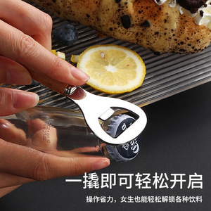 Stainless Steel Wooden Handle Bottle Opener Flat Shape For Beer And Soft Drinks - Product Image 3