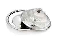 Plateau de service en acier inoxydable de luxe moderne, écologique et robuste avec couvercle en dôme pour usage commercial en cuisine