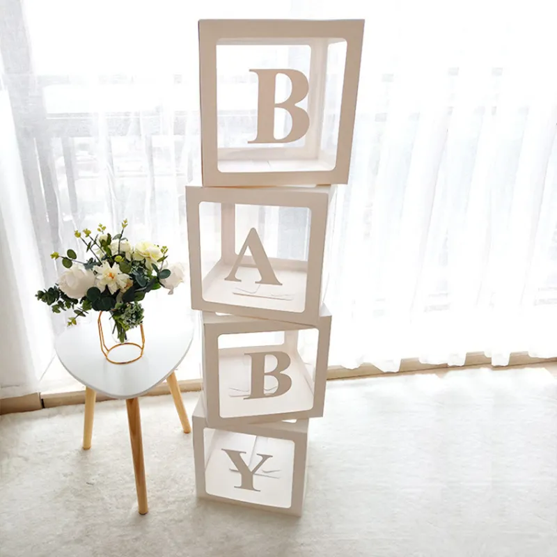 Caja transparente con letras personalizadas para globos de Baby Shower, decoración de fiesta de primer cumpleaños para niños, bebés y niñas, decoración de boda