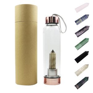 Bouteille d'eau de Quartz de Rose d'améthyste de gemme de 500ml bouteille d'eau d'élixir infusé en cristal en verre avec cristaux interchangeables - Product Image 3