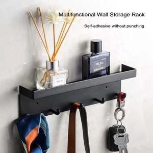 Triều Châu lối vào phòng tắm nhà bếp lưu trữ cửa SS kim loại màu đen tự dính tường áo móc chìa khóa Kệ Rack với 5 móc - Product Image 3