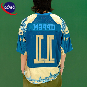 QZFSO Custom Drape Fabric Blokecore Style Vintage Soccer Tshirt Oversized Fit Satin Shiny Fabric Retro American Football Jersey - Product Image 2