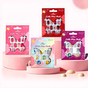 Nouvel Arrivage Faux Ongles Autocollants pour Enfants, Forme Amande Pointue, 24 Pièces, Kit de Manucure Fini - Product Image 1