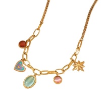 Chaîne multicouche en plaqué or PVD Offre Spéciale Collier d'amour en forme de cœur Pendentif étoile papillon Collier en acier inoxydable avec perle et diamant