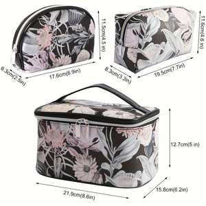 Portable <b>Large</b> Capacity Zipper Three-piece PU Material <b>Cosmetic</b> <b>Bag</b> - Product Image 4