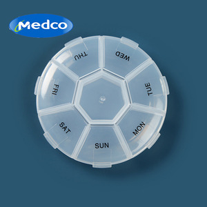 Boîte à pilules ronde hebdomadaire à 7 compartiments, couvercle en plastique portable avec compartiments pour le rangement des médicaments - Product Image 3