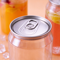 Canette en plastique PET transparente avec couvercle en aluminium facile à ouvrir, logo personnalisé, pour bubble tea, jus, soda, boisson