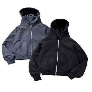 Men's Oversized <b>Hooded</b> <b>Zip</b>-Up Sweatshirt Solid Color Casual Fleece 100% Cotton Hoodie Loose Fit Winter Waterproof Wear - Product Image 1
