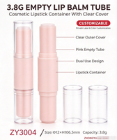 Tube de brillant à lèvres vide double embout personnalisable 3,8 g, contenant de rouge à lèvres rose, capuchon à vis transparent, emballage cosmétique en ABS