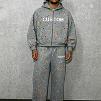 Ensemble de survêtement 2 pièces de haute qualité pour homme : sweat à capuche zippé orné de strass et pantalon droit – Fabricant de survêtements de jogging lourds
