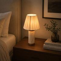 Lampe de table en albâtre naturel avec abat-jour en tissu plissé, lampe de chevet de luxe en marbre pour chambre à coucher, hôtel, décoration intérieure