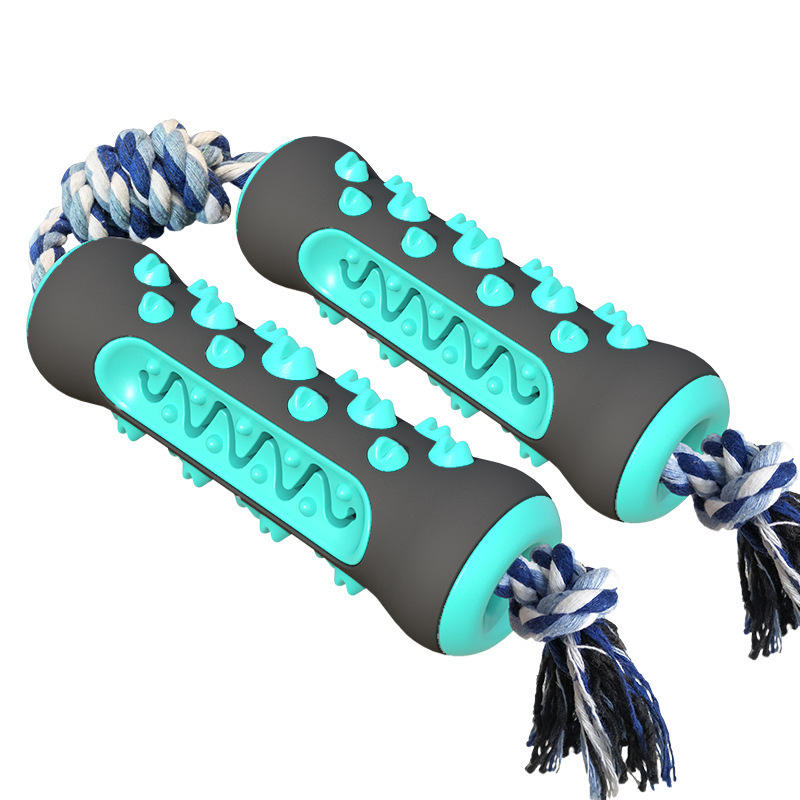 Brosse à dents pour chien à deux os avec coque en corde noire