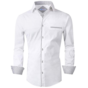 Les hommes faits sur commande 100% coton manches longues coupe droite robe chemise - Product Image 3