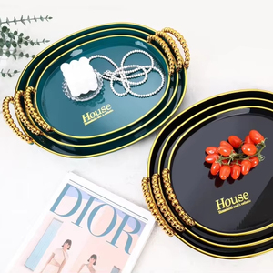 3-mảnh thiết lập hình bầu dục nhựa trong suốt mạ Vàng cạnh khay trái cây kẹo trái cây sấy khô Khay bánh đồ ăn nhẹ Dim Sum khay - Product Image 1