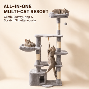 Albero per <span class=keywords><strong>Gatti</strong></span> in Peluche Grigio 145 cm, <span class=keywords><strong>Torre</strong></span> Multilivello con Tiragraffi in Corda di Sisal, Cuccia per <span class=keywords><strong>Gatti</strong></span>, Postazione Superiore OEM - Product Image 5