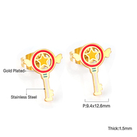 Pendientes de Acero Inoxidable 316L con Esmalte Dorado, Diseño de Comida: Pizza, Cupcake, Huevo, Varita Mágica, Calabaza. Joyería Linda para Mujer, Venta al por Mayor, OEM Personalizado.