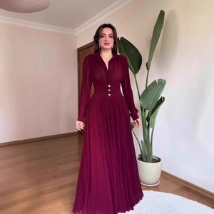Nueva Colección Primavera 2026: Vestido <span class=keywords><strong>Elegante</strong></span> y Sofisticado de Manga Larga con Cintura Definida y Falda Plisada con Botones para Mujer - Product Image 1