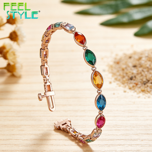 Bracelet de tennis en acier inoxydable 316 avec zircon coloré taille <span class=keywords><strong>marquise</strong></span>, revêtement PVD or épais non allergène, personnalisable OEM&ODM - Product Image 1