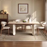 Table à manger moderne de style français en pierre frittée crème de qualité supérieure pour 6 personnes, idéale pour les hôtels, les appartements et les salles à manger à domicile