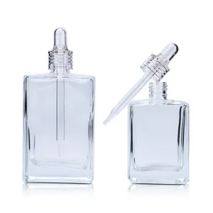 Amostras grátis luxo Fabricante vazio 30ml 50ml 100ml quadrado retângulo vidro perfume conta-gotas garrafa com cabeça de borracha transparente