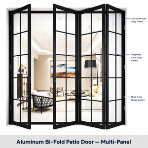 Pintu Lipat Kaca Tempered Berbingkai Aluminium, Geser 8 Panel, Privasi untuk Rumah, Taman, Balkon, Grosir Pabrik - Product Image 1