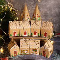Maison de noël boîte à bonbons rétro pain d'épice maison fête emballage boîte en papier Kraft cadeau boîte décorative avec ficelle