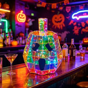 Décoration de citrouille d'Halloween moderne et écologique, alimentée par USB, avec éclairage LED, effet prismatique irisé, figurine Jack-o'-lantern, décorations pour la maison - Product Image 1