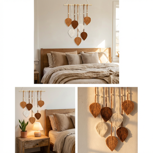 <span class=keywords><strong>Tapisserie</strong></span> murale en macramé bohème faite à la main, motif feuille, décoration d'intérieur bohème pour cadeau de mariage, cadeau de pendaison de crémaillère, chambre à coucher, salon - Product Image 5