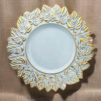 Assiettes de présentation rondes en plastique doré, motif récif, en vrac, pour dîner et mariage, sûres pour les aliments, 13 pouces, bord noir floral, vaisselle jetable