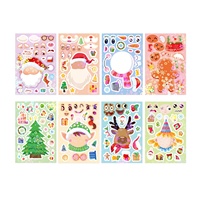 Autocollants en carton DIY pour enfants, 8 pièces, Père Noël, Élan, à changement de visage, holographiques laser, en plastique, mignons, pour jouets et produits