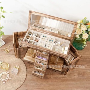 Solid Wood Jewelry <b>Box</b> Multi Layer <b>Vintage</b> Storage With Mirror And Drawers For Necklace Ring Bracelet Organization - Product Image 3